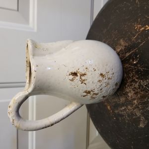Antique Salt Glaze Earthenware Primative White Pitcher 7"